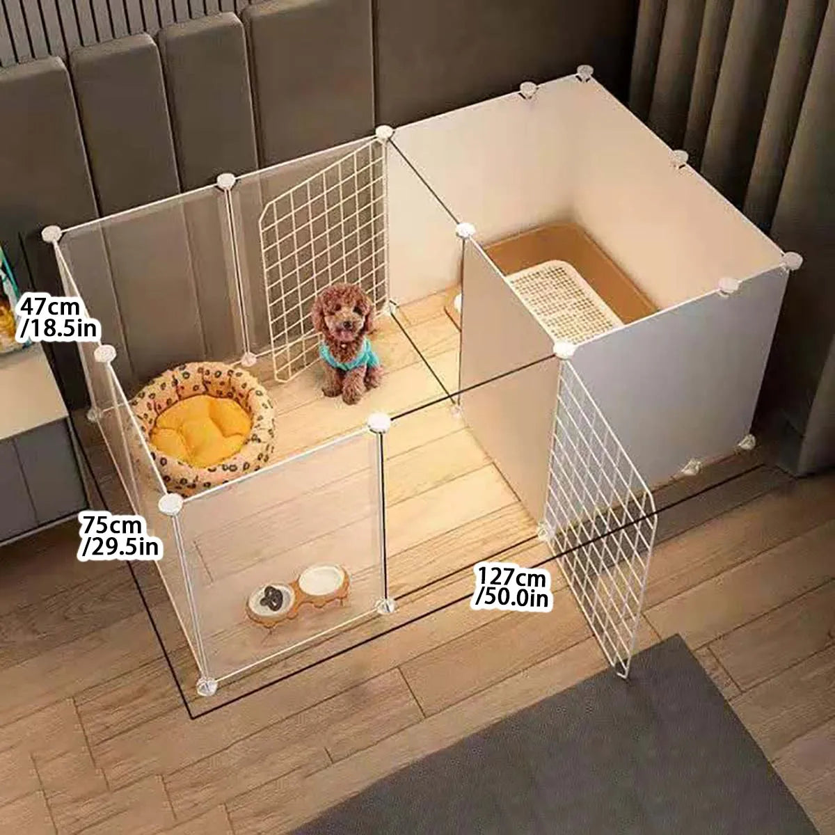 Enclos intérieur pour chien avec espace toilettes