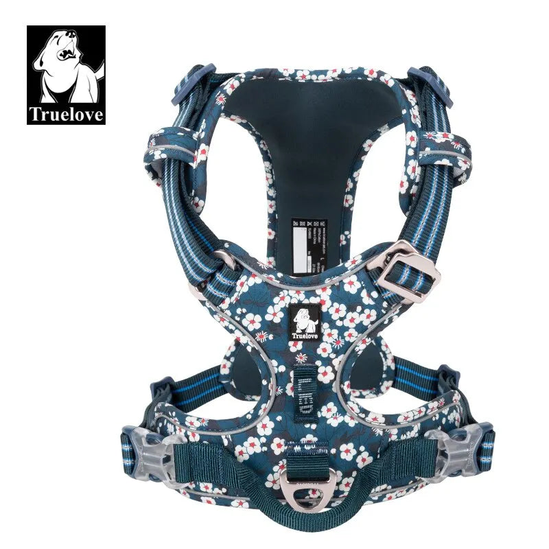 Adjustable Cotton Dog Harness with Floral Design