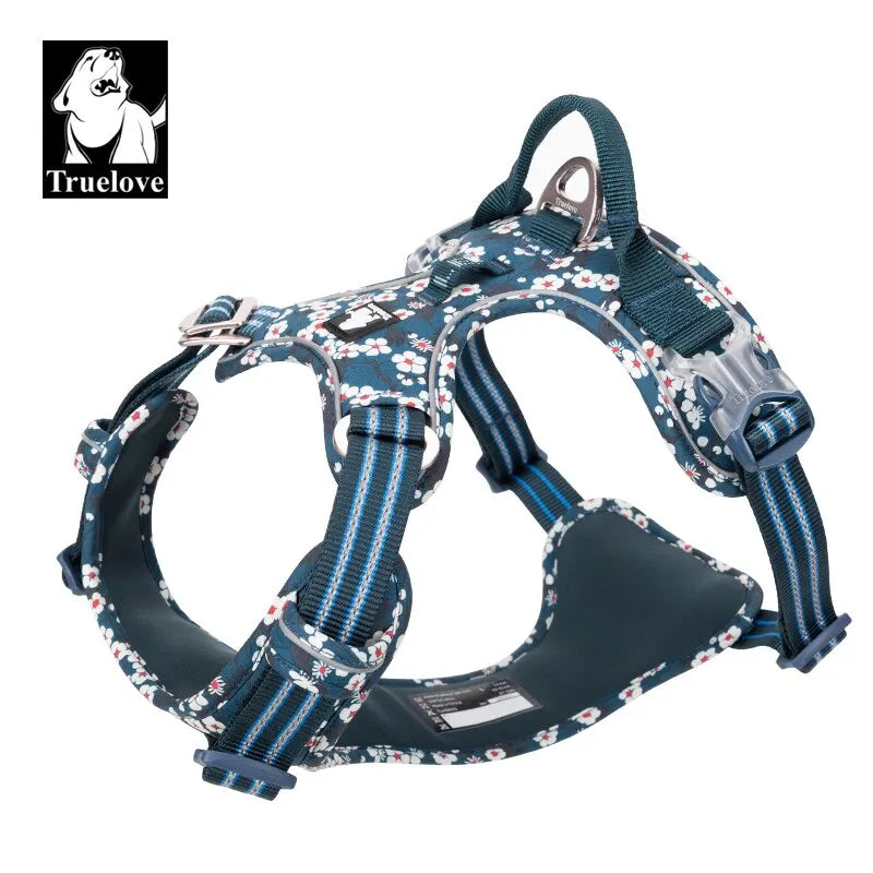 Adjustable Cotton Dog Harness with Floral Design