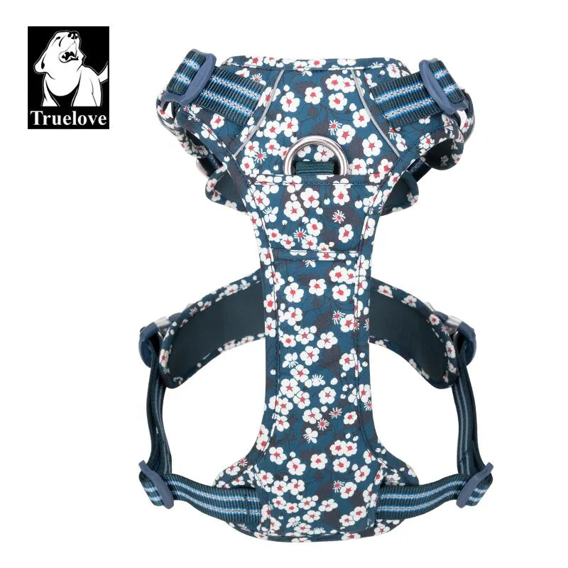 Adjustable Cotton Dog Harness with Floral Design