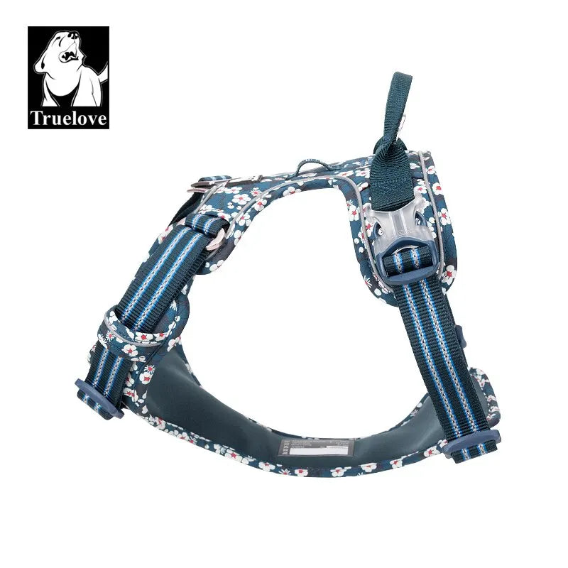 Adjustable Cotton Dog Harness with Floral Design