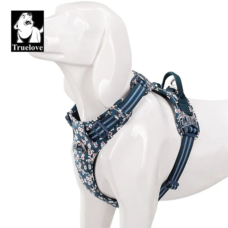 Adjustable Cotton Dog Harness with Floral Design